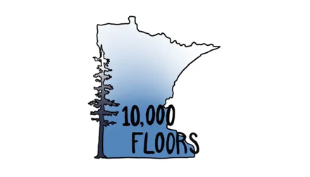 pine tree, blue state of minnesota, 10,000 floors text